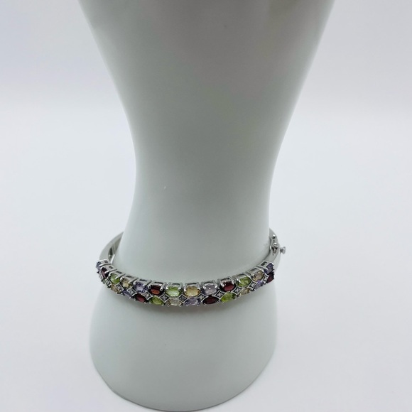 Genuine 5.00 ct Multi Gemstones Sterling Silver Cuff Bracelet - Picture 9 of 9